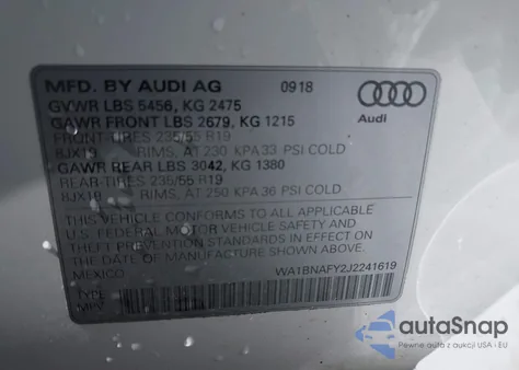 2018 Audi Q5 2.0T Premium/2.0T Tech Premium из США, поврежденный, VIN WA1BNAFY2J2241619